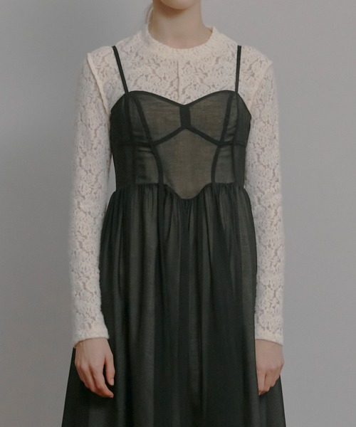 LE CIEL BLEU（ルシェルブルー）の「ラウンドネックストレッチレーストップ / Round Neck Stretch Lace Top（Tシャツ/カットソー・レディース・ホワイト/ブラック・36）」の6枚目の写真