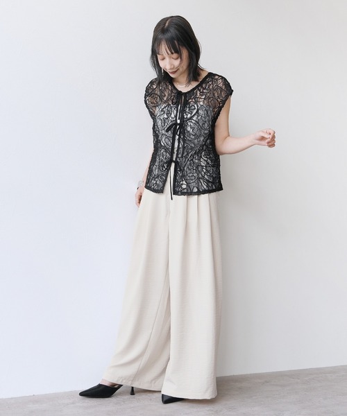 Yeoun(ヨウン)の「リネンライクワイドパンツ【セットアップ対応】(その他パンツ・レディース・ベージュ/アイボリー/ブラック・FREE)」の5枚目の写真