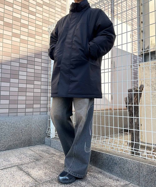 NYLAUS（ナイラス）の「【Nylaus】モンスターパーカー 中綿ジャケット ミリタリーコート 中綿コート フード収納可 スタンドカラー ユニセックス（ダウンジャケット/コート・メンズ・カーキ/ブラック・M/L）」の3枚目の写真