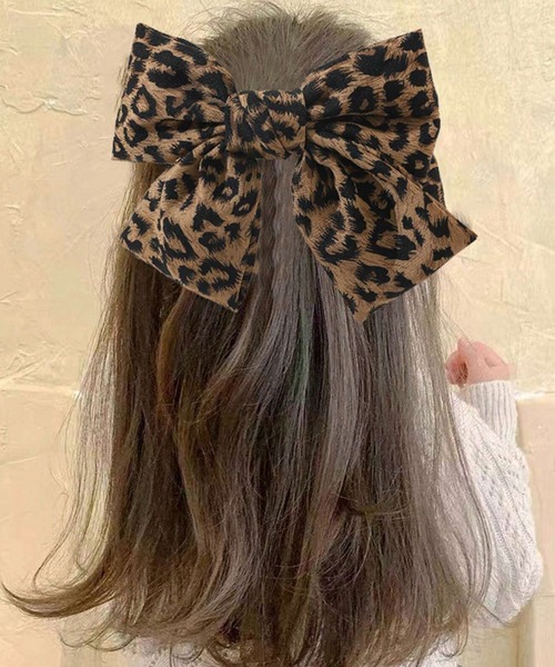 セール】12D18-KR レオパードリボン ヘアバレッタ（バレッタ/ヘア