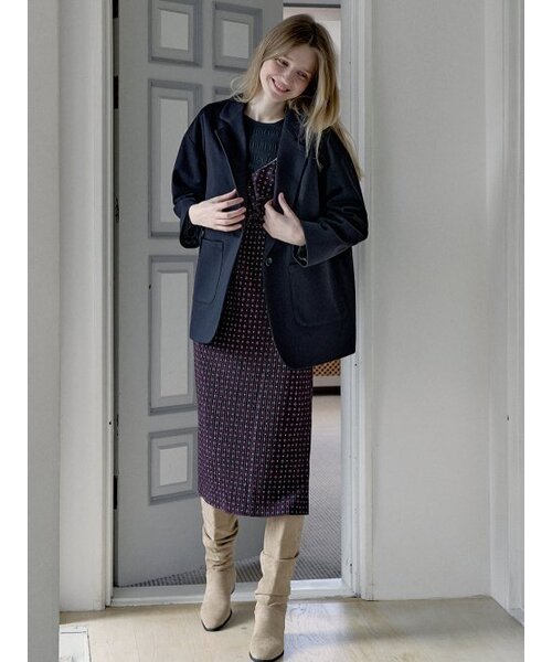 Herringbone Oversize Jacket - BLACK