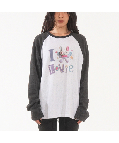 FANYOUNG(ファンヤング)の「アイラブラビ ラグランT ホワイトチャコール(Tシャツ/カットソー・レディース・その他・FREE)」の1枚目の写真
