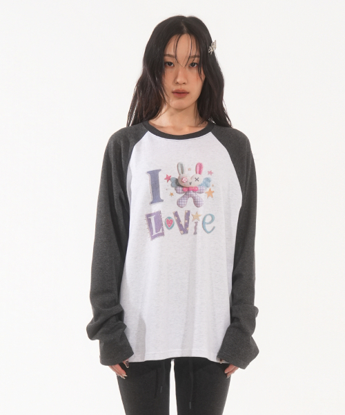 FANYOUNG(ファンヤング)の「アイラブラビ ラグランT ホワイトチャコール(Tシャツ/カットソー・レディース・その他・FREE)」の2枚目の写真