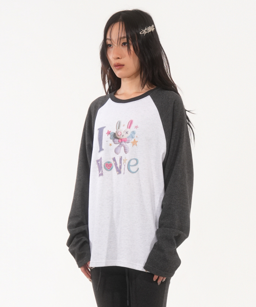 FANYOUNG(ファンヤング)の「アイラブラビ ラグランT ホワイトチャコール(Tシャツ/カットソー・レディース・その他・FREE)」の3枚目の写真