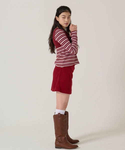TINA:JOJUN(ティーナジョジュン)の「太ベルト付き コーデュロイ ミニスカート TINA:JOJUN(スカート・レディース・レッド/ネイビー・M/S)」の7枚目の写真