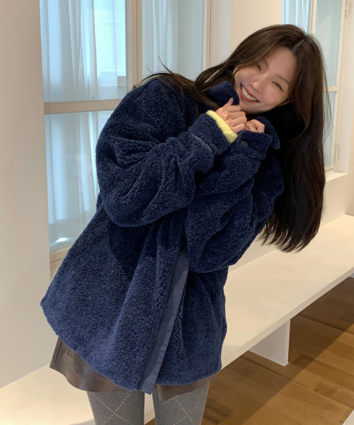 ブークルカラージップアップジャンパー_NAVY（ムートンコート 