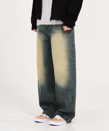 ACSHI（アクシ）の「ルーズウォッシュバルーンフィットワイドデニムパンツユニセックス（イエローブルー）（デニムパンツ）」