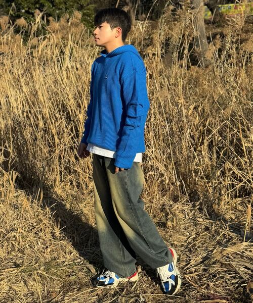 ACSHI(アクシ)の「ルーズウォッシュバルーンフィットワイドデニムパンツユニセックス(イエローブルー)(デニムパンツ・メンズ・その他・S/XL/XS/XXL/M/L)」の2枚目の写真