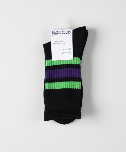 Right-on（ライトオン）の「【BASIC SOCKS】ラインリブ ハイクウォーターソックス (クッション性 / 通気性 / 抗菌防臭)（ソックス/靴下・メンズ・ピンク/グリーン/パープル/イエロー/オレンジ・フリー）」の2枚目の写真