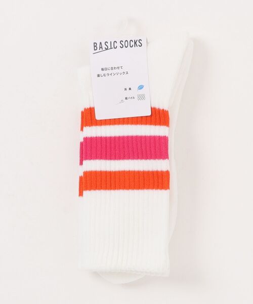 Right-on（ライトオン）の「【BASIC SOCKS】ラインリブ ハイクウォーターソックス (クッション性 / 通気性 / 抗菌防臭)（ソックス/靴下・メンズ・ピンク/グリーン/パープル/イエロー/オレンジ・フリー）」の9枚目の写真