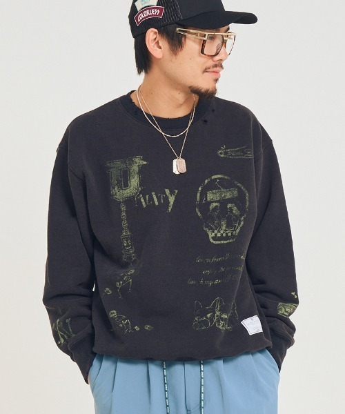EFFECTEN(エフェクテン)の「msw1851-Salvage sweat shirts スウェット(efsal-19)(スウェット・メンズ・アッシュ/ブラック・XL/L/M)」の2枚目の写真