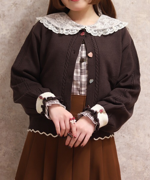 美品✨OBLI オブリ　ハート刺繍　バイカラー　ニットカーディガン axes femme（アクシーズファム）の「ハート釦バイカラーニット
