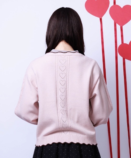 美品✨OBLI オブリ　ハート刺繍　バイカラー　ニットカーディガン axes femme（アクシーズファム）の「ハート釦バイカラーニット