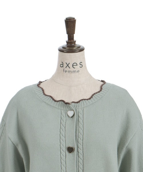 美品✨OBLI オブリ　ハート刺繍　バイカラー　ニットカーディガン axes femme（アクシーズファム）の「ハート釦バイカラーニット