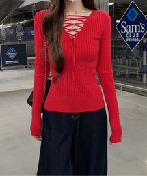 予約商品】ニット/セーター（レッド/赤色系・ワンポイント