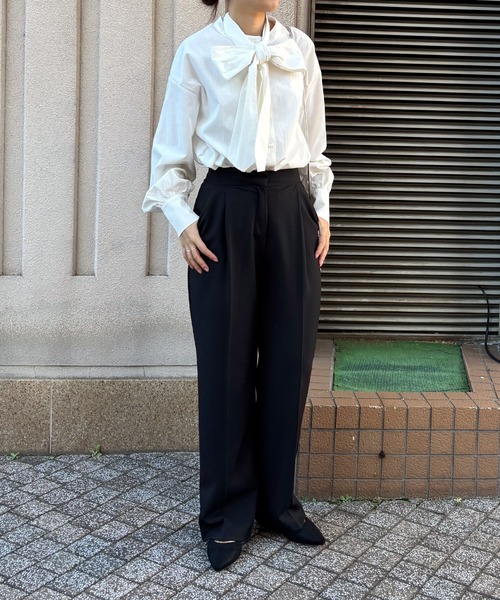 ISOOK(アイスー)の「【ISOOK / アイスー】2wayボウタイブラウス / リボンタイ シャツ スタンドカラー 2通り 前後2way マルチウェイ 長袖 白シャツ 青シャツ ホワイト ブルー(シャツ/ブラウス・レディース・ホワイト/ブルー・FREE)」の20枚目の写真