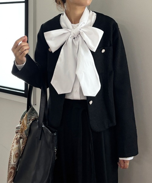 ISOOK(アイスー)の「【ISOOK / アイスー】2wayボウタイブラウス / リボンタイ シャツ スタンドカラー 2通り 前後2way マルチウェイ 長袖 白シャツ 青シャツ ホワイト ブルー(シャツ/ブラウス・レディース・ホワイト/ブルー・FREE)」の13枚目の写真