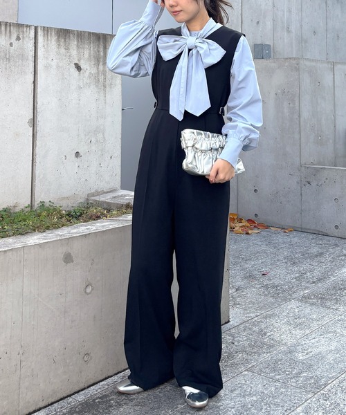 ISOOK(アイスー)の「【ISOOK / アイスー】2wayボウタイブラウス / リボンタイ シャツ スタンドカラー 2通り 前後2way マルチウェイ 長袖 白シャツ 青シャツ ホワイト ブルー(シャツ/ブラウス・レディース・ホワイト/ブルー・FREE)」の22枚目の写真