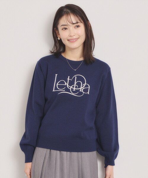 ITS'DEMO(イッツデモ)の「【手洗い可】ロゴ刺繍ニット(ニット/セーター・レディース・ネイビー/オフホワイト/サックスブルー・00)」の2枚目の写真