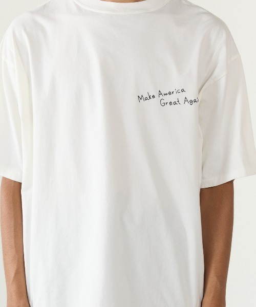 REMI RELIEF（レミレリーフ）の「REMI RELIEF/レミレリーフ SP加工25/-天竺T(刺繍：Make America Great Again！) ヴィンテージ Tシャツ  2026年春夏（Tシャツ/カットソー・メンズ・オフホワイト/ブラック・M/L/XL）」の5枚目の写真
