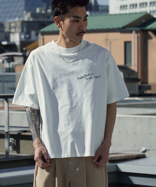 REMI RELIEF(レミレリーフ)の「REMI RELIEF/レミレリーフ SP加工25/-天竺T(刺繍:Make America Great Again!) ロゴ刺繍 ヴィンテージ Tシャツ 2026年 夏 夏服(Tシャツ/カットソー・メンズ・ブラック/オフホワイト・M/L/XL)」の16枚目の写真