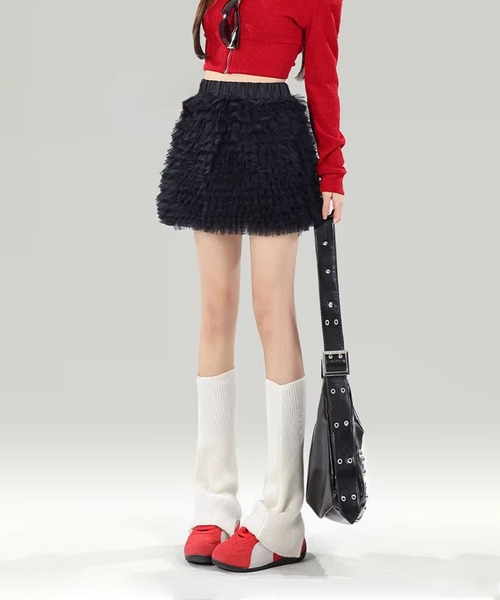 HOOK(フック)の「ふわふわチュールミニスカート(スカート・レディース・ライトベージュ/ブラック・S/M)」の1枚目の写真