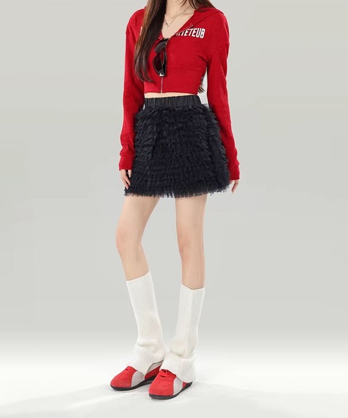 HOOK(フック)の「ふわふわチュールミニスカート(スカート・レディース・ライトベージュ/ブラック・S/M)」の11枚目の写真