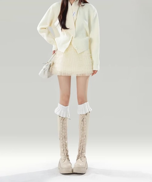 HOOK(フック)の「ふわふわチュールミニスカート(スカート・レディース・ライトベージュ/ブラック・S/M)」の12枚目の写真