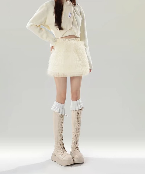 HOOK(フック)の「ふわふわチュールミニスカート(スカート・レディース・ライトベージュ/ブラック・S/M)」の15枚目の写真