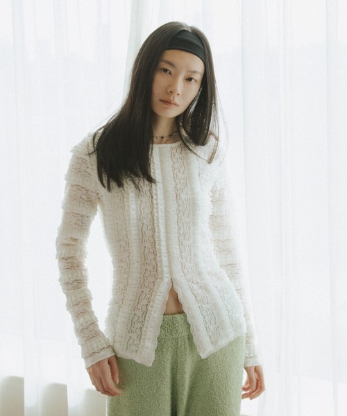 FUULLY STUDIO(フーリィーステューディオ)の「センターカットレーストップス(Tシャツ/カットソー・レディース・アイボリー/ブラック・FREE)」の4枚目の写真