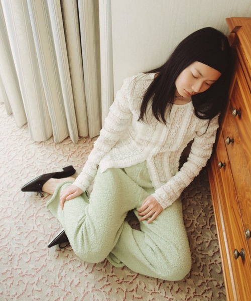 FUULLY STUDIO(フーリィーステューディオ)の「センターカットレーストップス(Tシャツ/カットソー・レディース・アイボリー/ブラック・FREE)」の6枚目の写真