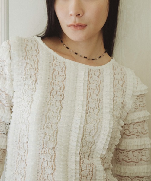 FUULLY STUDIO(フーリィーステューディオ)の「センターカットレーストップス(Tシャツ/カットソー・レディース・アイボリー/ブラック・FREE)」の8枚目の写真