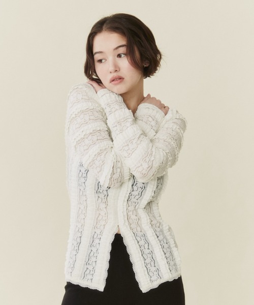 FUULLY STUDIO(フーリィーステューディオ)の「センターカットレーストップス(Tシャツ/カットソー・レディース・アイボリー/ブラック・FREE)」の11枚目の写真