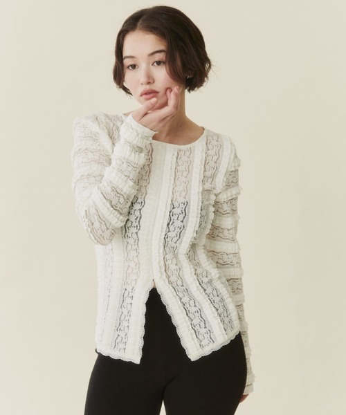 FUULLY STUDIO(フーリィーステューディオ)の「センターカットレーストップス(Tシャツ/カットソー・レディース・アイボリー/ブラック・FREE)」の12枚目の写真