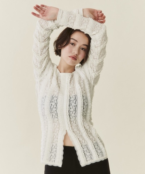 FUULLY STUDIO(フーリィーステューディオ)の「センターカットレーストップス(Tシャツ/カットソー・レディース・アイボリー/ブラック・FREE)」の13枚目の写真