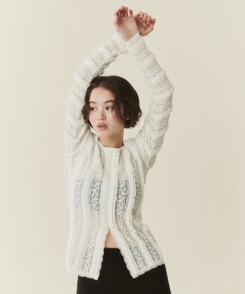 FUULLY STUDIO(フーリィーステューディオ)の「センターカットレーストップス(Tシャツ/カットソー・レディース・アイボリー/ブラック・FREE)」の14枚目の写真