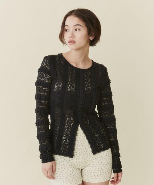 FUULLY STUDIO(フーリィーステューディオ)の「センターカットレーストップス(Tシャツ/カットソー・レディース・アイボリー/ブラック・FREE)」の19枚目の写真