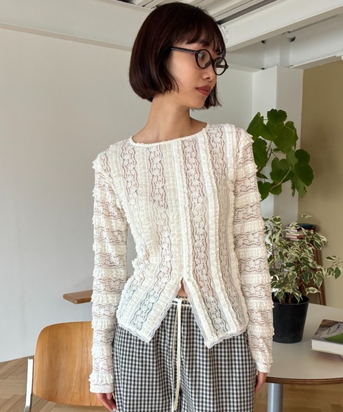 FUULLY STUDIO（フーリィーステューディオ）の「センターカットレーストップス（Tシャツ/カットソー・レディース・アイボリー/ブラック・FREE）」の21枚目の写真