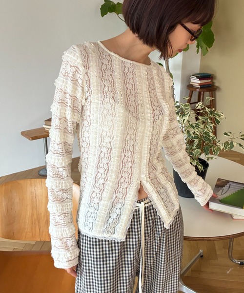 FUULLY STUDIO（フーリィーステューディオ）の「センターカットレーストップス（Tシャツ/カットソー・レディース・アイボリー/ブラック・FREE）」の22枚目の写真