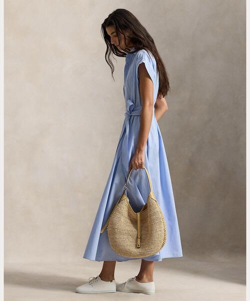 ストライプド ベルテッド コットン シャツドレス（シャツワンピース