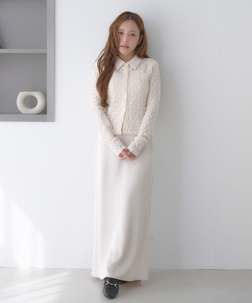 SOELA(ソエラ)の「【INGNI SOELA】ストレッチレーストップス/WEB限定(Tシャツ/カットソー・レディース・オフホワイト/ブラック・FREE)」の7枚目の写真