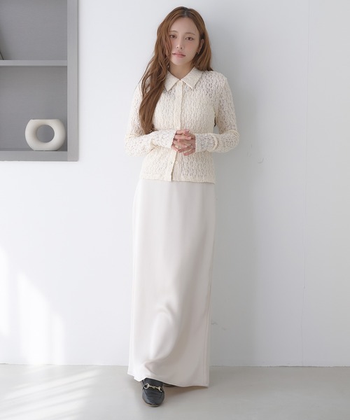 SOELA(ソエラ)の「【INGNI SOELA】ストレッチレーストップス/WEB限定(Tシャツ/カットソー・レディース・オフホワイト/ブラック・FREE)」の8枚目の写真