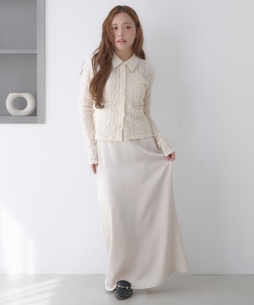 SOELA(ソエラ)の「【INGNI SOELA】ストレッチレーストップス/WEB限定(Tシャツ/カットソー・レディース・オフホワイト/ブラック・FREE)」の9枚目の写真