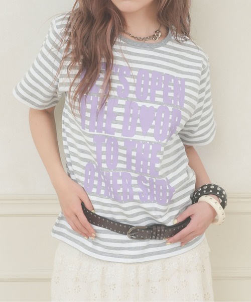 sedacle girl(セダクルガール)の「ラインストーンバイカラーT(Tシャツ/カットソー・レディース・ブラック/オフホワイト/レモンイエロー/ボルドー/ネイビー/ドット/ピンク/ネイビー系2/サックスブルー/ライトグリーン/グレー・FREE/SMALL)」の3枚目の写真