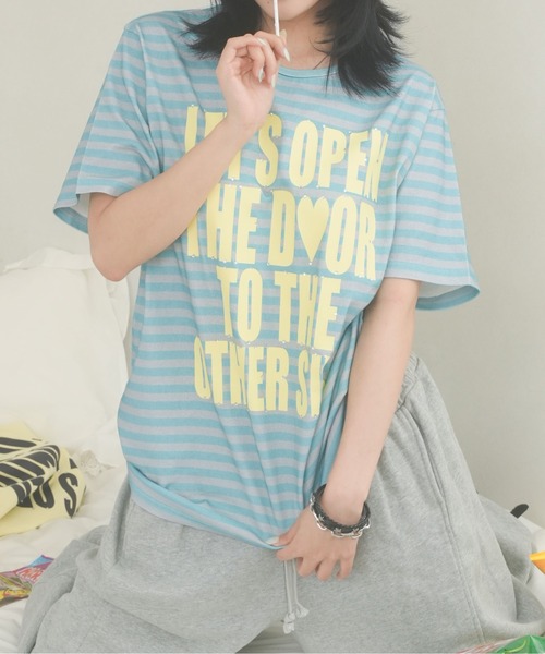 sedacle girl(セダクルガール)の「ラインストーンバイカラーT(Tシャツ/カットソー・レディース・ブラック/オフホワイト/レモンイエロー/ボルドー/ネイビー/ドット/ピンク/ネイビー系2/サックスブルー/ライトグリーン/グレー・FREE/SMALL)」の6枚目の写真