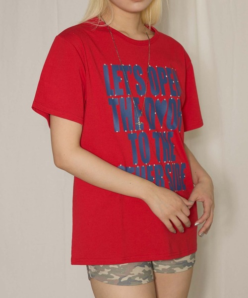 sedacle girl(セダクルガール)の「ラインストーンバイカラーT(Tシャツ/カットソー・レディース・ブラック/オフホワイト/レモンイエロー/ボルドー/ネイビー/ドット/ピンク・FREE/SMALL)」の6枚目の写真