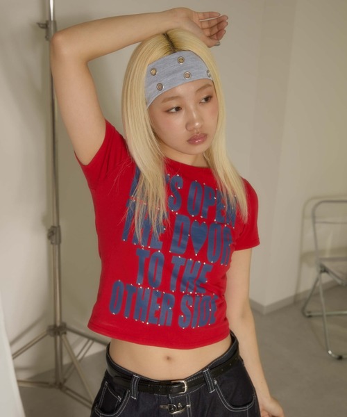 sedacle girl(セダクルガール)の「ラインストーンバイカラーT(Tシャツ/カットソー・レディース・ブラック/オフホワイト/レモンイエロー/ボルドー/ネイビー/ドット/ピンク・FREE/SMALL)」の18枚目の写真