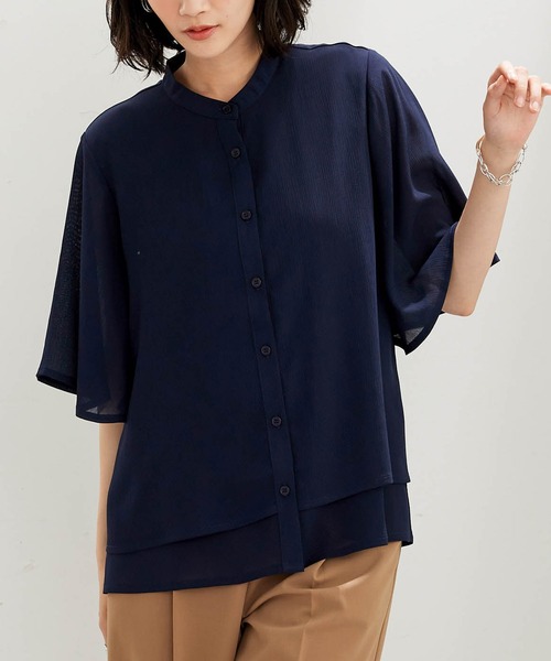 BELLUNA PLUS(ベルーナ)の「楊柳シフォンフレアー袖ブラウス(シャツ/ブラウス・レディース・ネイビー/モカ/ターコイズブルー/ブルーグレー・MEDIUM/LARGE/X-LARGE)」の14枚目の写真