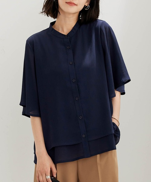BELLUNA PLUS(ベルーナ)の「楊柳シフォンフレアー袖ブラウス(シャツ/ブラウス・レディース・ネイビー/モカ/ターコイズブルー/ブルーグレー・MEDIUM/LARGE/X-LARGE)」の13枚目の写真