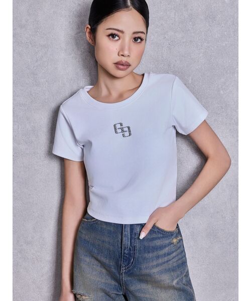 GYDA(ジェイダ)の「GLITTER GG Tシャツ(Tシャツ/カットソー・レディース・ミント/ピンク/オレンジ/ブラック/オフホワイト・FREE)」の1枚目の写真